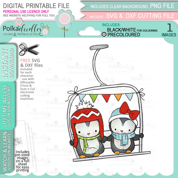 Cable Car Fun Theo Penguin digital stamp - (COLOUR) printable clipart for cardmaking, craft, scrapbooking & stickers
